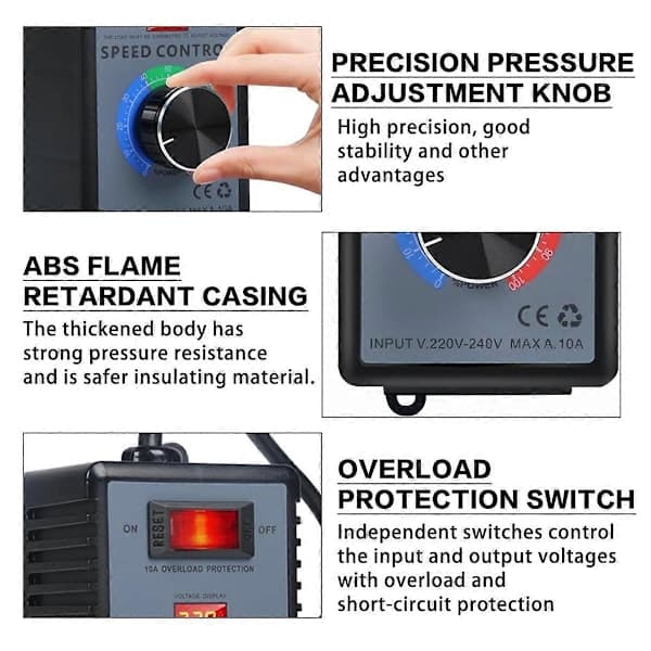 Varvtalsregulator 230V, Motorspänningsregulator, EU-kontakt