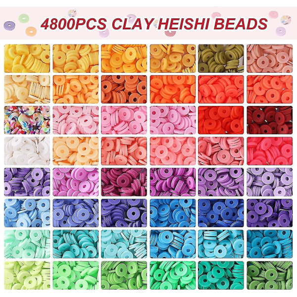 4800 stk lerperler til armbåndsfremstilling 48 farver flade runde polymerlerperler Spacer Heishi-perler til smykkefremstillingssæt Zoi