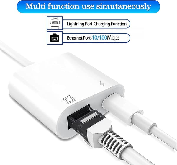 Lightning Ethernet -sovitin, yhteensopiva 2-in-1 Ethernet LAN -verkkoadapteri latausportilla