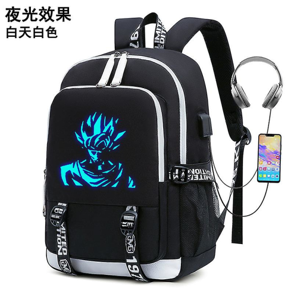 Valaiseva Dragon Ball -reppu, USB-ulkoilureppu, naisille ja miehille, Goku-kannettavan tietokoneen koululaukut, matkatavaroiden kapasiteetti, Mochila Escolars Black