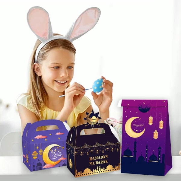 Ramadan lahjapaperipussit ja kääre-etiketit Eid Mubarak -lahjakassi Ramadan-juhlalahjapakkaus Eid Mubarak -lahjapaperitarra 1