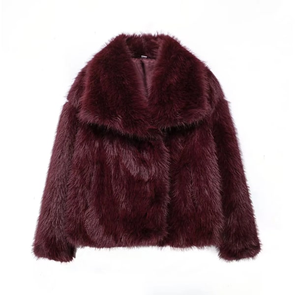 TRAFZA - Kvindes kort jakke i kunstig læder, tyk og varm langærmet frakke, ensfarvet, elegant, trendy, vinter Dark wine red XS