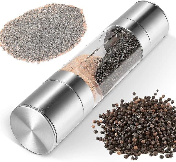 Dubbel salt- och pepparkvarn set 2 i 1 peppar-salt kvarn, elegant rostfritt stål