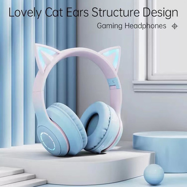 Bt029c Bluetooth-yhteensopiva kuuloke Gradient Glowing Ergonomically Comcompatibletable Foldable Hifi Stereo Music Irrotettavalla mikrofonilla Cute Cat Ear Wirele Pink