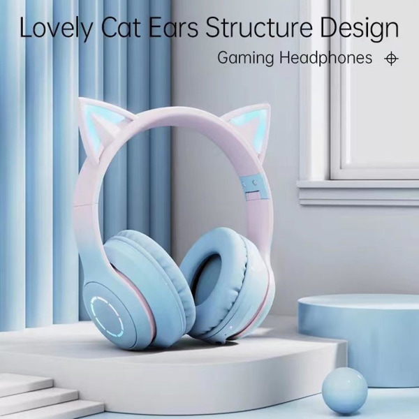 Bt029c Bluetooth-yhteensopiva kuulokegradientti Hehkuva Ergonominen Yhteensopiva Taitettava Hifi-stereomusiikki Irrotettavalla Mikrofonilla Cute Cat Ear Wirele Blue