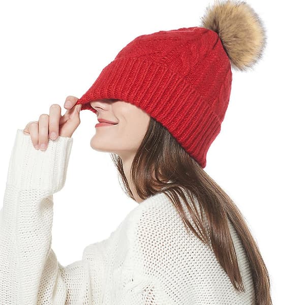 Mössa för kvinnor män vintermössa damer Cuffed Beanies mössa varm mössor röd red