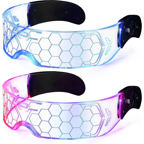 2 par Led Visirglasögon Dual Control 7 färger och 4 lägen Futuristiska glasögon Light Up Glasögon Rave Glasögon Lysande glasögon