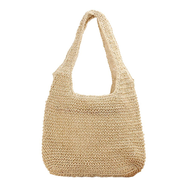 En axelväska i halm, handvävd väska beige