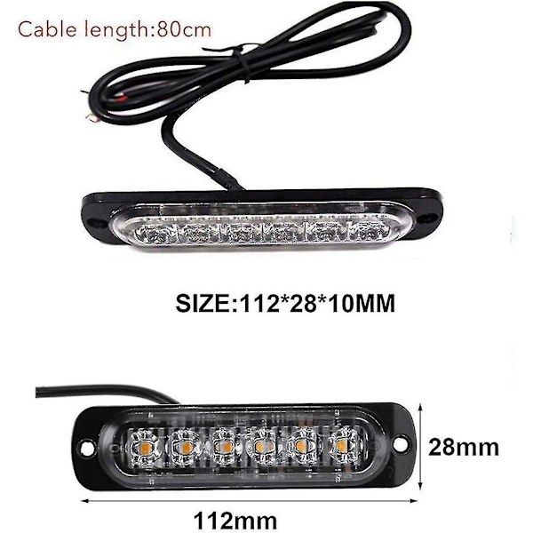 4kpl 18w 6 Led Ohut Oranssi Keltainen Vilkkuvalo Vilkku Palkki Auto Kuorma-auto Hätäsignaali Pysäköintivalo Lamppu