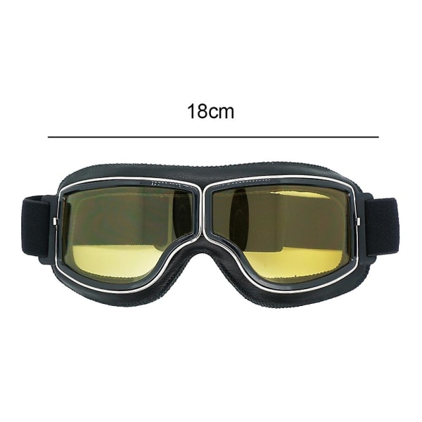 Motorsykkel ridebriller Vintage briller Anti-ripe scooter Ski briller for menn kvinner voksen - svart skinn gule linser