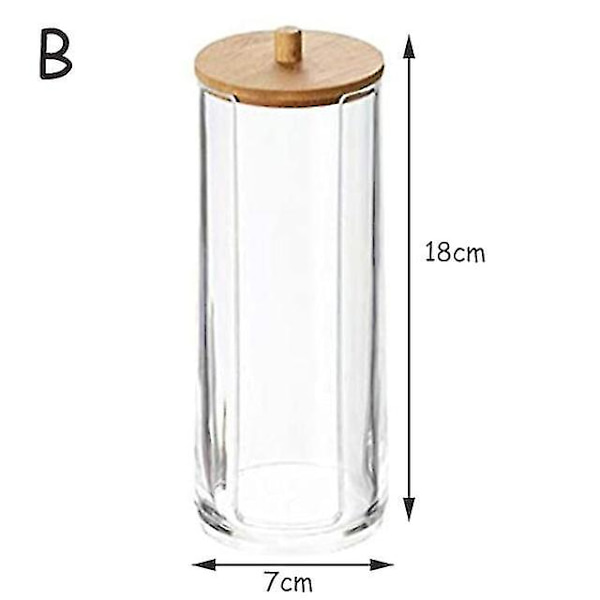 Makeup-arrangörset - Akryl bomullstussar hållare med bambulock, genomskinlig bomullstuss dispenser, öronpropp burk, sminkbord tillbehör, Co B