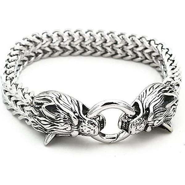 Viking Wolf Head Armband för Män Rostfritt Stål King Chain Norse Smycken Biker Amulett Odins Varg Armband 19CM