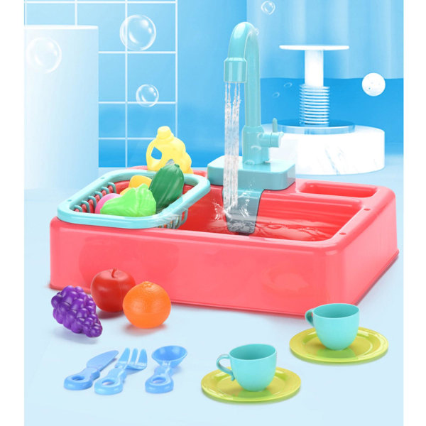 19st Köksdiskleksaker med rinnande vatten Pedagogiska presenter för flickor pojkar Pink