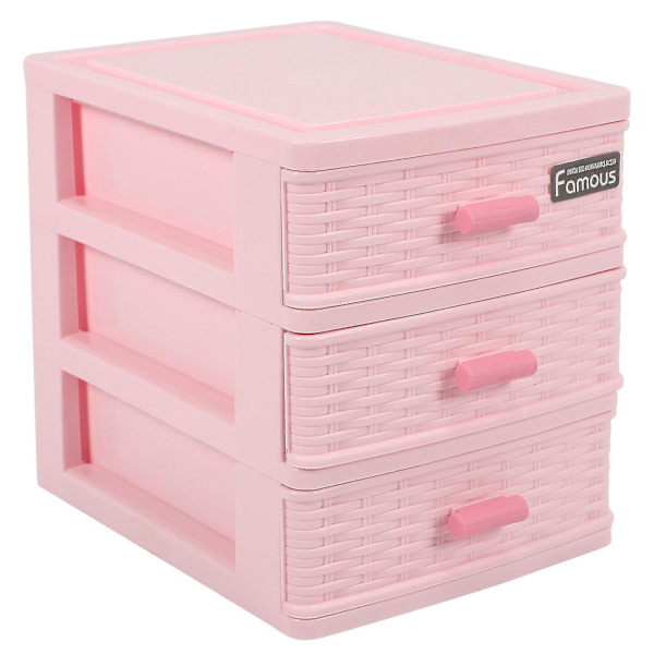 Plastlåda designad 3 fack smyckesförvaringslåda rosa (haoyi