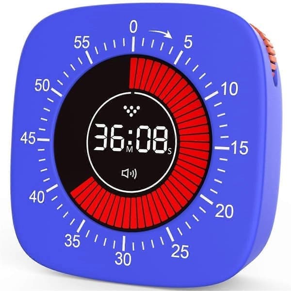 Visuell timer for barn, digital timer med 60-minutters nedtelling, lydløs timer for skrivebordstimerklokke for blå