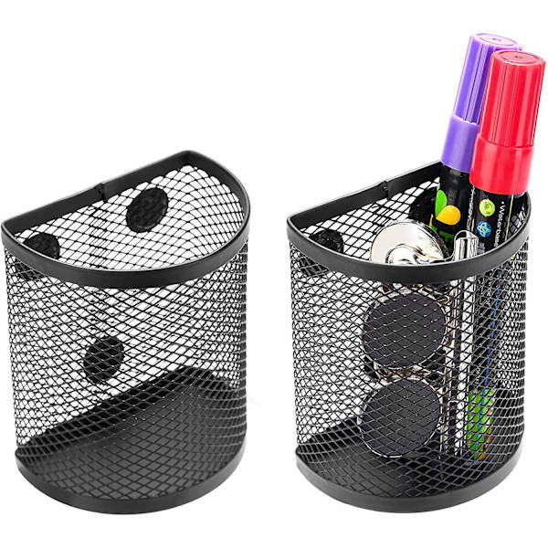 Magnetisk blyantholder, 2 rum net rustfrit stål pen kurv, metal skrive redskab opbevaring arrangør kompatibel med whiteboard, tavle,