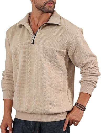Halv dragkedja tröjor för män stickad pullover jumper långärmad jacquard tröjor khaki