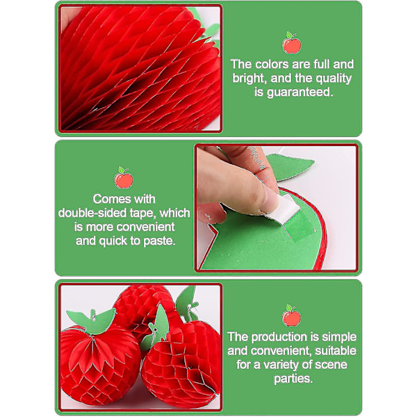 10 pakker Honeycomb Tissue Paper Apple, hengende papirfruktdekorasjon for skole