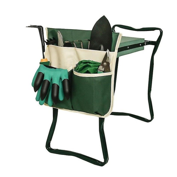 Garden Kneeler Tool Bag Portable Tote Bag Organizer för knästol Trädgårdspall Hängande väskor grön och beige