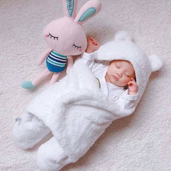 Varm Fleece Vintersovsäck för Babyflicka 0-3 Månader, Sovpåse med Separata Ben, Vit