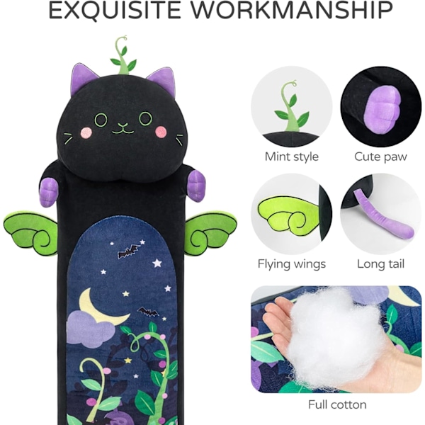 20 tommer lang djævel mynte katteplys puder fyldte dyr squishy puder - plys sød killing sovende kramme plys pude bløde legetøj til børn (sort) 20inch/50cm