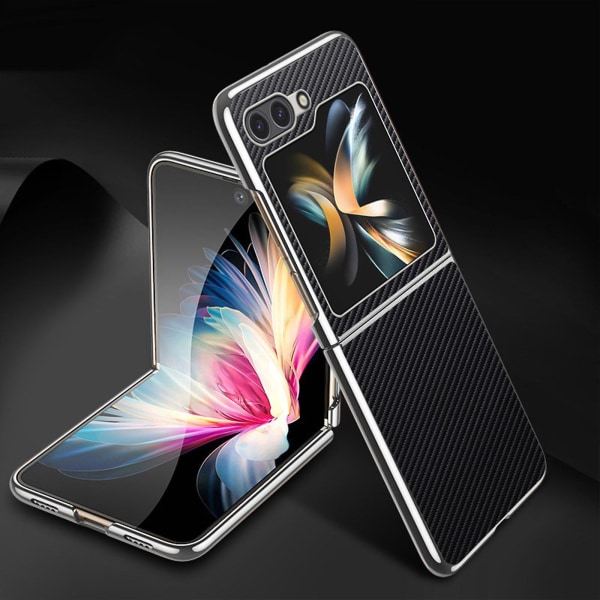Til Samsung Galaxy Z Flip 5 etui Ultra tyndt kulfiber læder Hybrid Pc stødsikkert beskyttelsescover silver