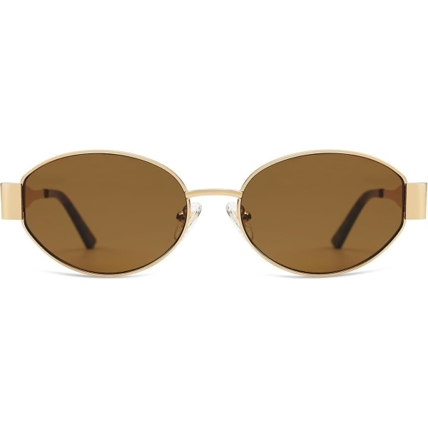 SOJOS Retro Oval Solbriller Kompatibel med Kvinner og Menn Trendy Solbriller Klassiske Nyanser UV400 Beskyttelse SJ1217_SSDLV DB Shiny Gold-Brown