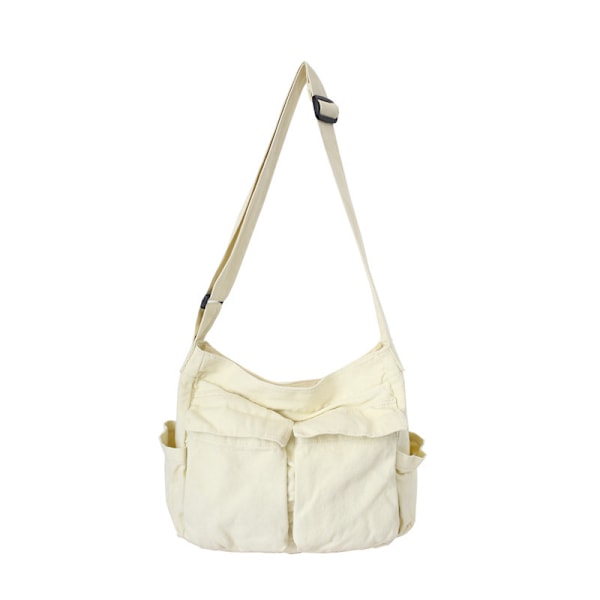 Stor kapacitet Canvas Messenger Bag Multi Compartment Bag Casual Dam Herr Axelväska Beige