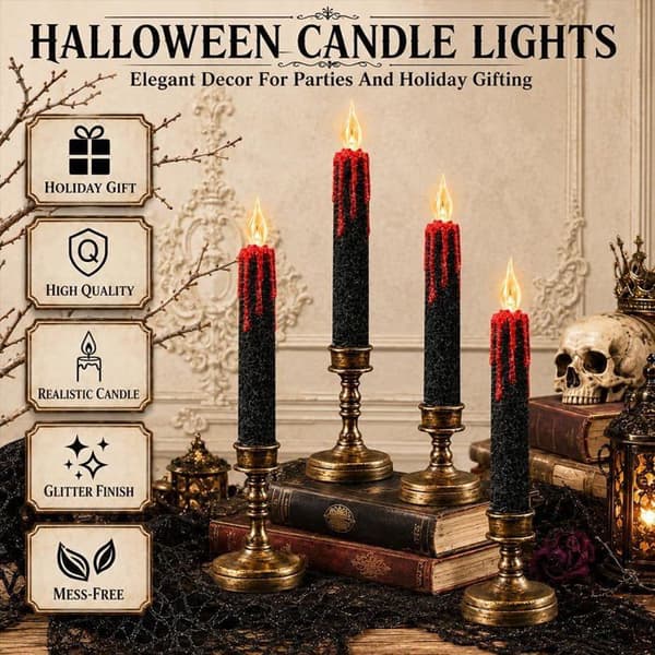 LED Halloween-lys, 4-pak batteridrevne LED Halloween-lys til borddekorationer og festpynt