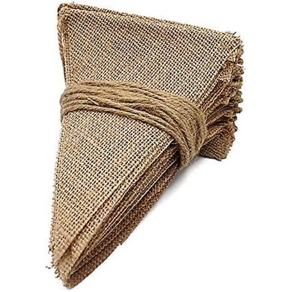 11 meter hessian banner, vimpelguirlande, 48 stk. jutevimpelguirlande, trekantflag til bryllupper, fester, dåbsdekoration (13 x 16 cm)