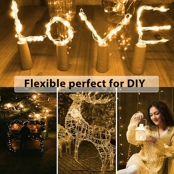 Flaske Lys, 2M 20 LED Prop Lys til Flasker, Fe Lys Batteridrevet, 6stk LED Flaske Lys til Jul DIY Borddekoration Warm White