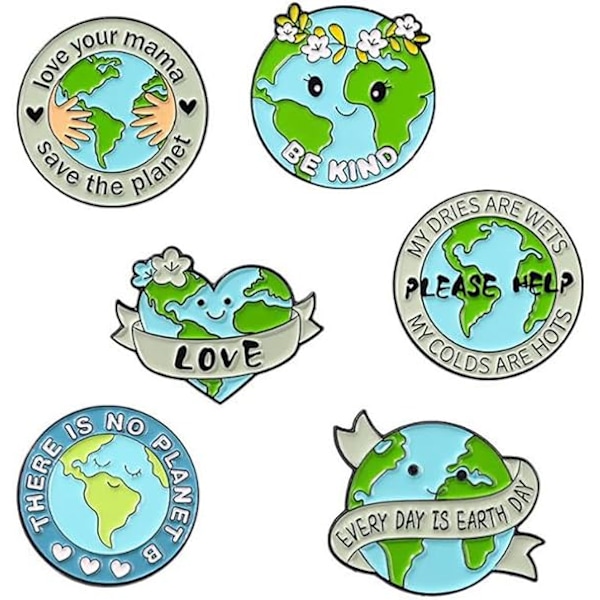 Letter Alloy Brooch Creative 6 pcs Love Earth Lapel Pins Environmentalism Badge Enamel Badges Love The Planet Pins for Clothes/Backpacks Decoration