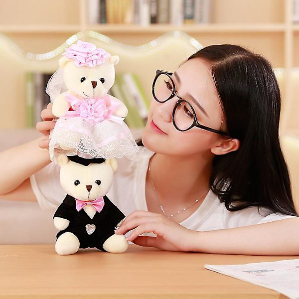 Babiqu 2 stk/parti 18cm Søde Par Bjørn Bryllup Teddy Bear Plys Legetøj Bryllup Gave Brud & Brudgom Bjørn Buket Dukke Gave Til Pige Pink