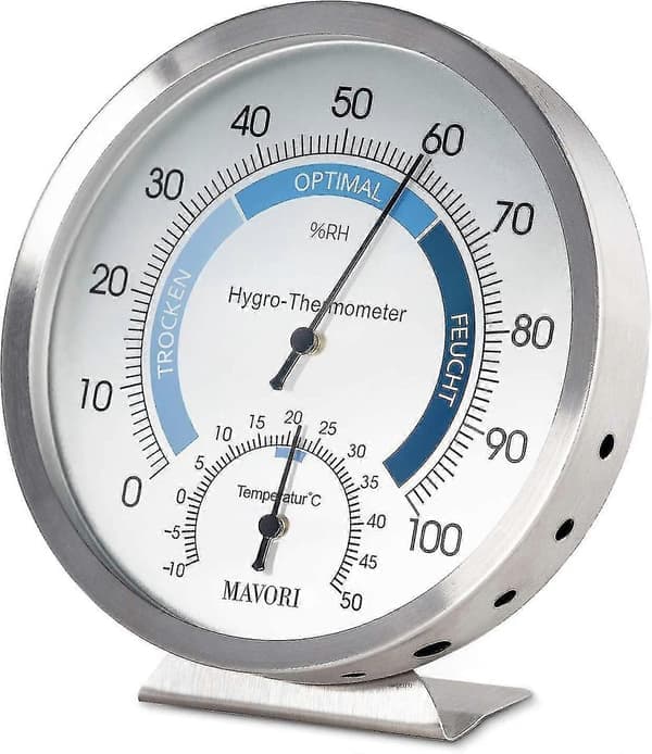 Analog hygrometertermometer til indendørs brug - Hygrometer og rumtermometer i rustfrit stål