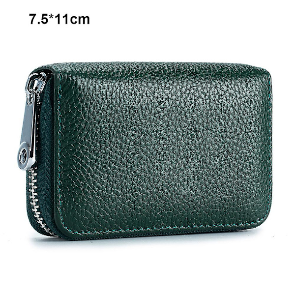 Herre Organ Zipper Card Bag i Kohud, Rfid Anti-tyveri Pensel Dark green