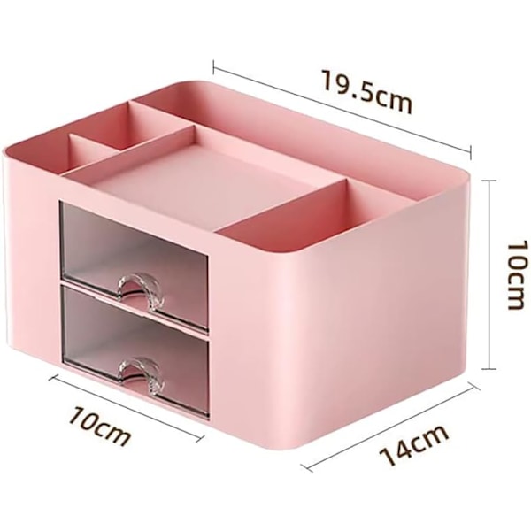 Luovuutta ja yksinkertaisuutta yhdistävä työpöydän järjestäjä, 7 lokeroa, muovinen pöytäjärjestäjä laatikolla, monitoiminen työpöydän järjestäjä, kynäteline kouluun, toimistoon, kotiin Pink
