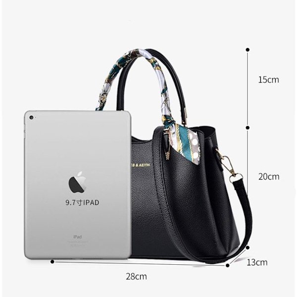 Handväska för damer - PU Läder Tote Väska Axelväska Crossbody Väska - Flera Fack Multipla Fack - Svart