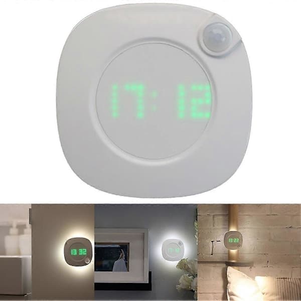 LED Bevegelsessensor Nattlys Digitalt Klokkeslett Soverom Baderom Lampe 2 2
