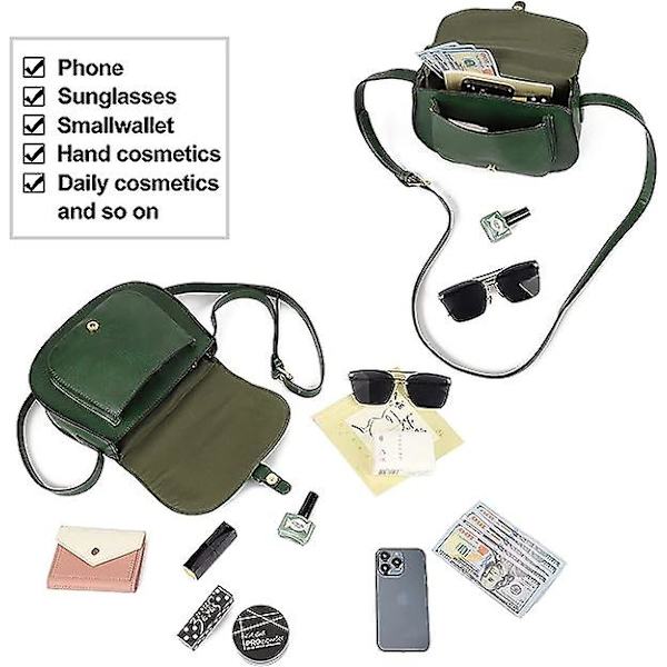 Naisten crossbody-laukku, pieni laukku ja olkalaukku, vintage-satulalaukku, vegaaninahkaa big green