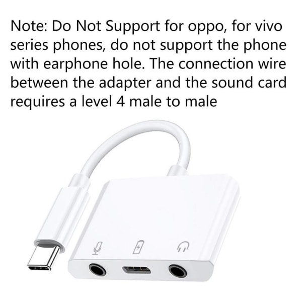 Kätevä Type-c - 3,5 mm:n kuulokeliitäntäsovitin Live-lähetykseen Usb-c-äänikortti Mikrofoniliitäntä Puhelimeen