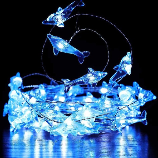Dolphin Dekorative Lysstreng, 3 Meter 40 LED 8 Tilstande Køligt Hvidt Vejrbestandig Batteridrevet Ocean Tema Lys Til Soveværelser Fester Bryllupper Have