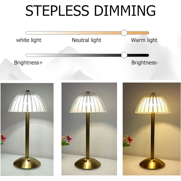 Dimbar 3-farget LED Romantisk Diamant Krystall Lampe, Oppladbar Berøringslampe Liten Lampe, Sengelampe Nattbordlampe for Soverom Bar Restaurant (B)