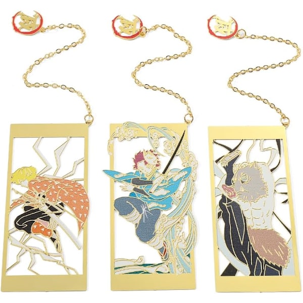 Demon Metal Boomar Slayer Anime Kawaii Kamado Tanjirou, Agatsuma Zenitsu, Hashibira Inosue Boo Mar Skolmaterial Present till Lärare (3PCS)