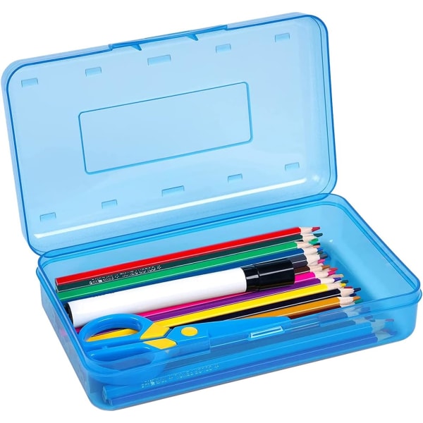 1-pack pennask i plast, genomskinliga pennaskar, pennfodral med stor kapacitet, för skolmaterial, kontorsmaterial, förvaring av pappersvaror (blå)