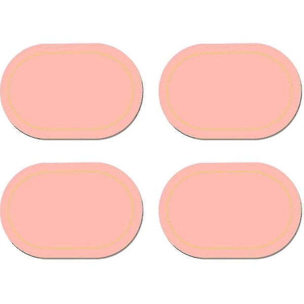 Faux läder placemats set om 4 - Dubbelsidig färg oval design matbord mattor vattentät värmebeständig heminredning -xx Light pink
