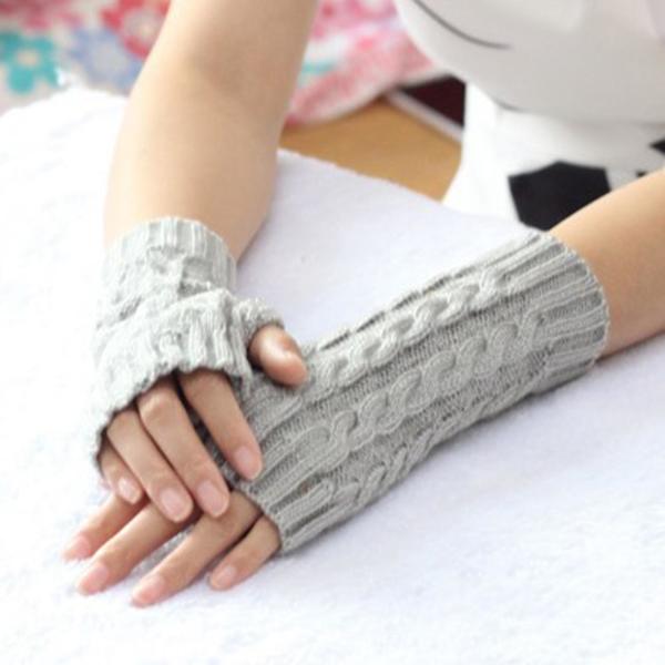 Unisex talvipaksut lämpimät neulotut joustavat sormettomat puolihansikkaat pitkät litteät hanskat Dark Gray