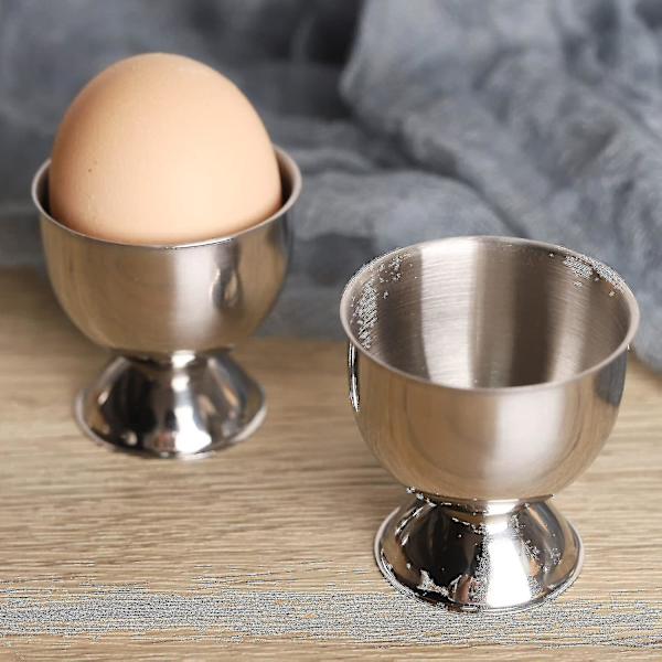 4 stk eggkopper i rustfritt stål for hardkokte og bløtkokte egg