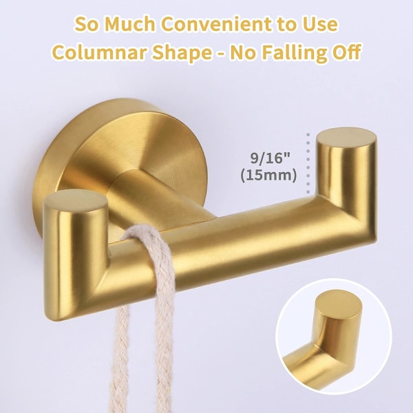 Badeværelse dobbeltkrog børstet guld, SUS304 rustfrit stål håndklædeholder, dobbelt kåbehænger vægmontering