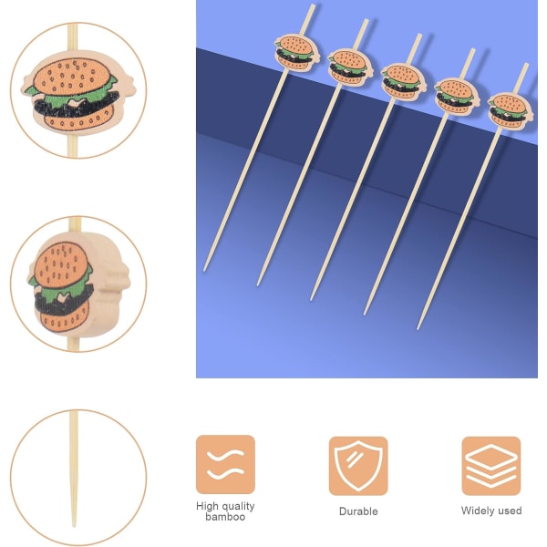 100 stk. Cocktailpinde, Håndlavede Træspyd med Burgerpynt, Bryllup Fødselsdag BBQ Buffet Julefest Tilbehør