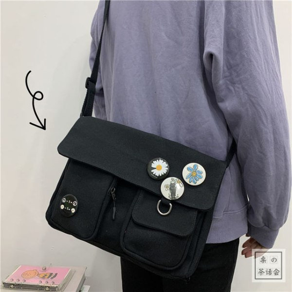 Kvinners veske kvinner lerret messenger bag ungdom kvinners mote skulder veske student stor kapasitet kvinners crossbody vesker kvinners pakke Black